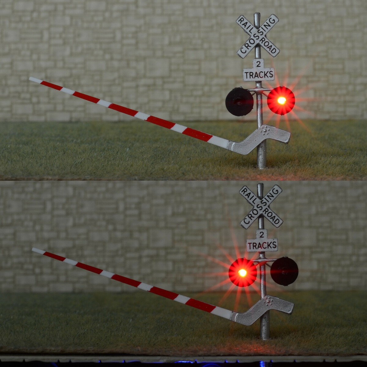 2 x HO scale railroad crossing signal arm gate stop lever flasher 2 tracks #S2